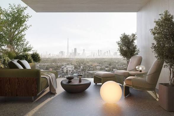 Terrace of a Keturah Reserve residence with Burj Khalifa views
