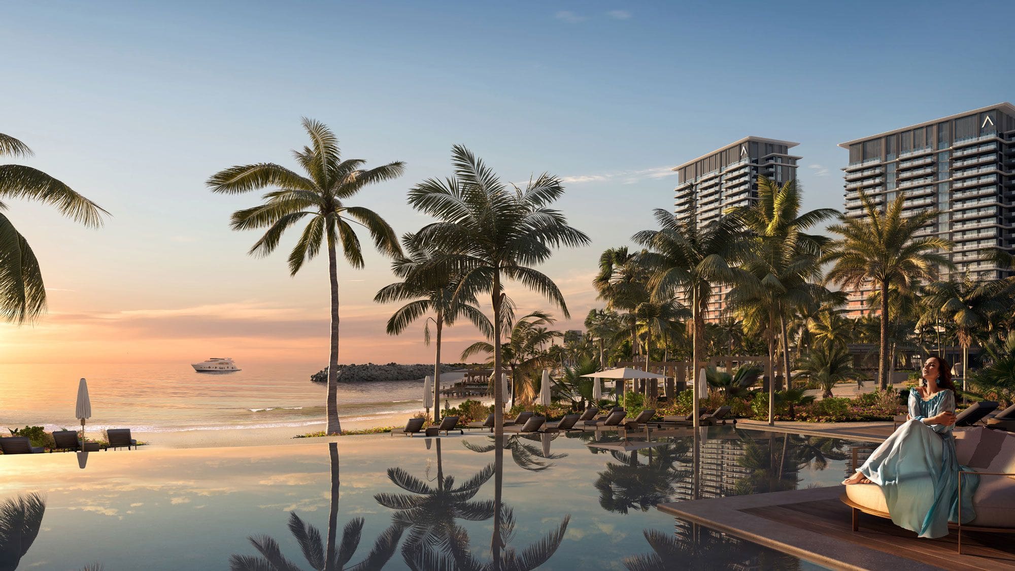 Infinity pool and private beach at Address Residences, Al Marjan Island