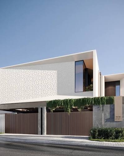 Facade of a contemporary villa in Keturah Reserve, Dubai