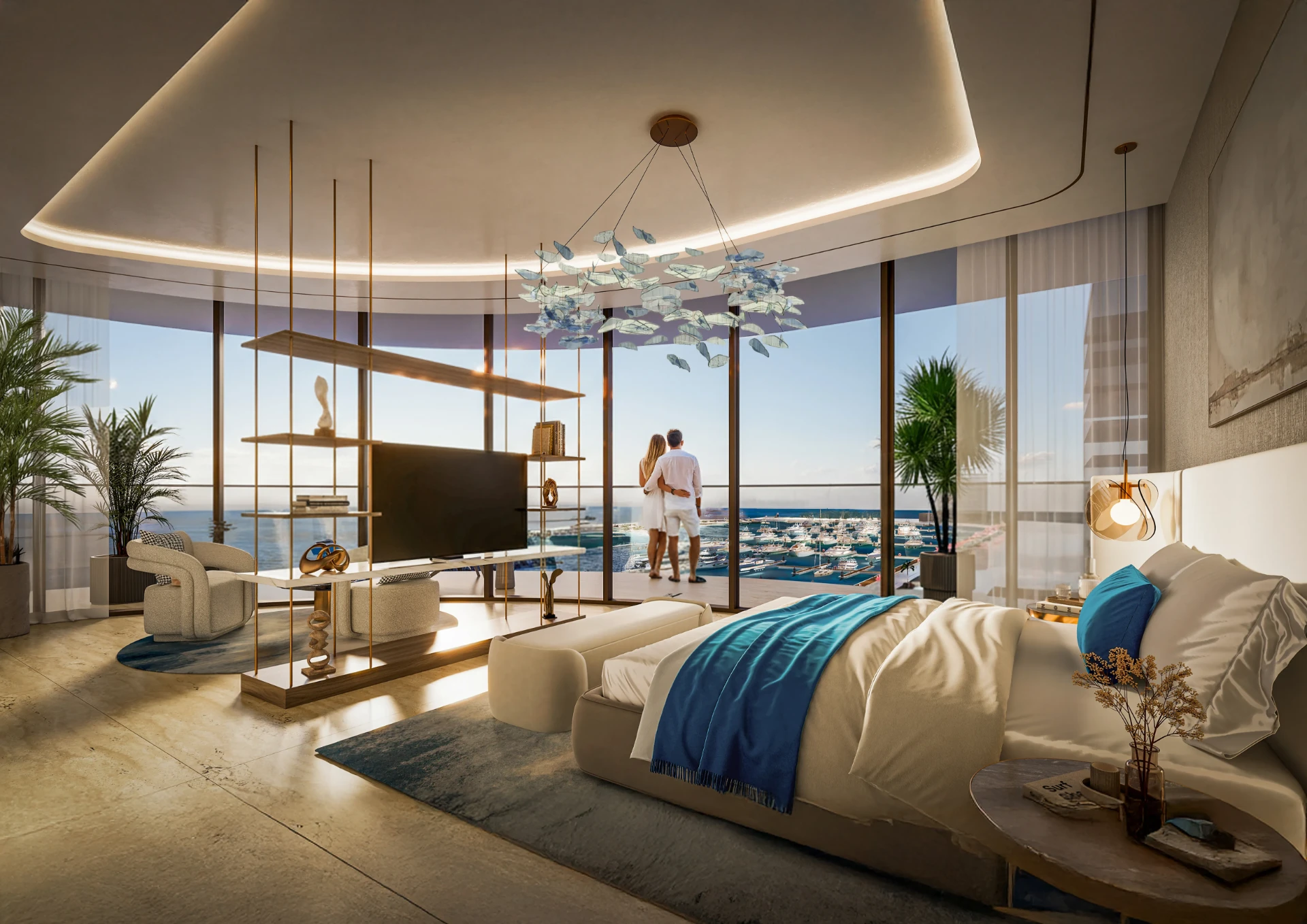 Chambre principale avec vue sur la marina, Royal Yacht Club Residence