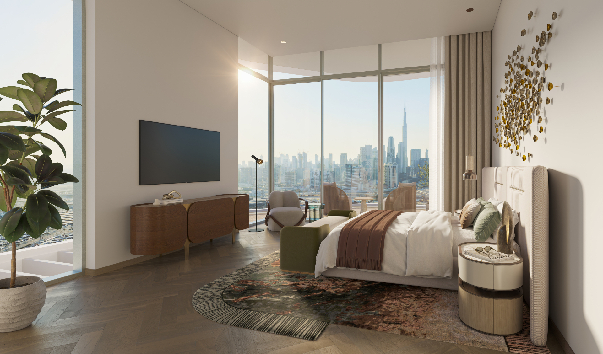 Artistry One penthouse main bedroom with Burj Khalifa view