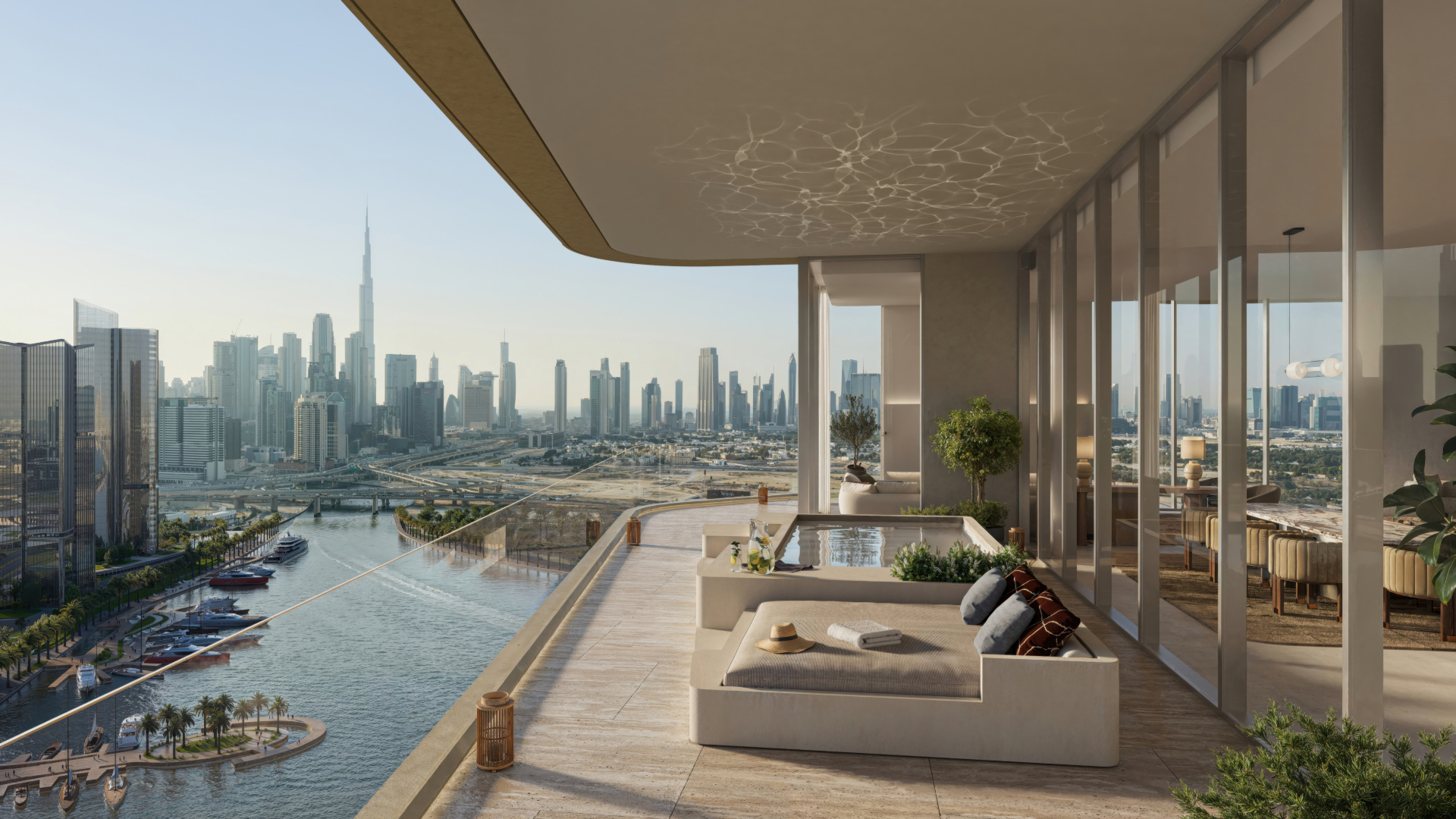 Artistry One Residences penthouse terrace overlooking the Dubai canal
