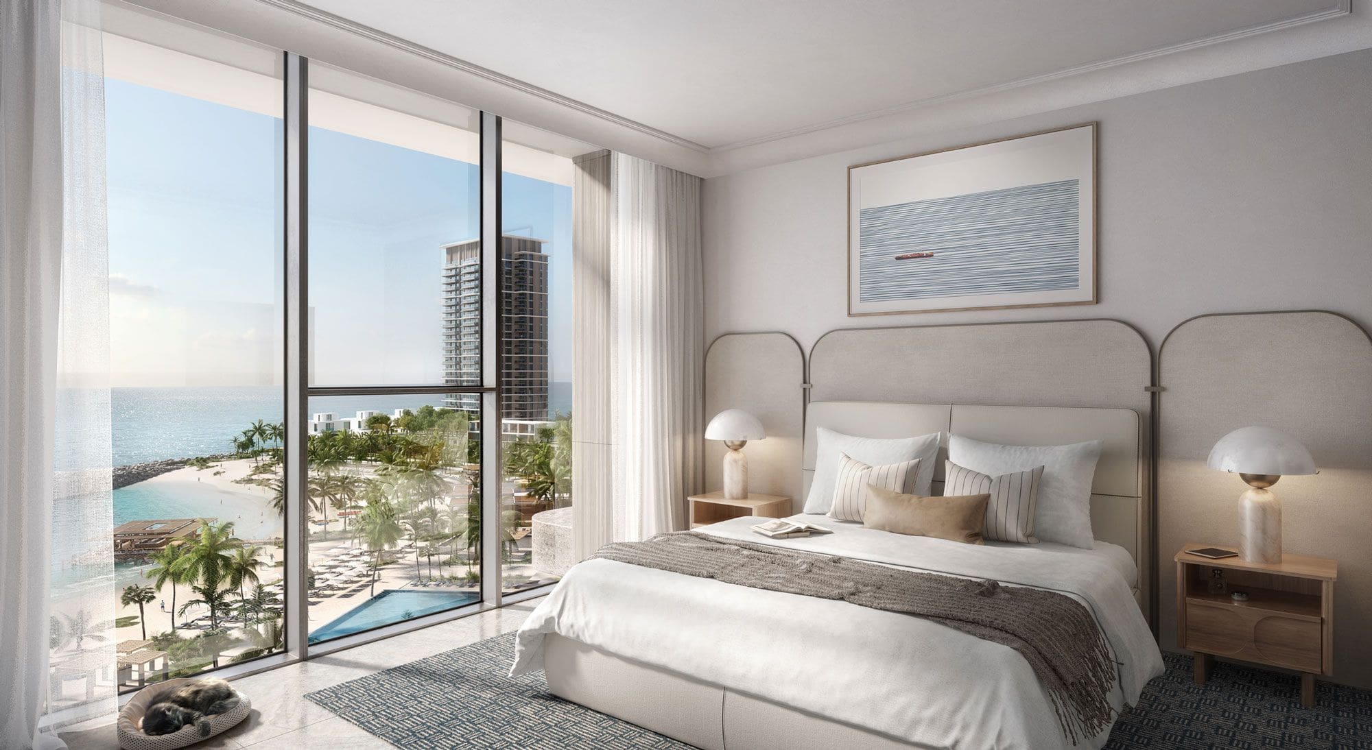 Master bedroom with sea view in a 3 bedroom at Address Residences