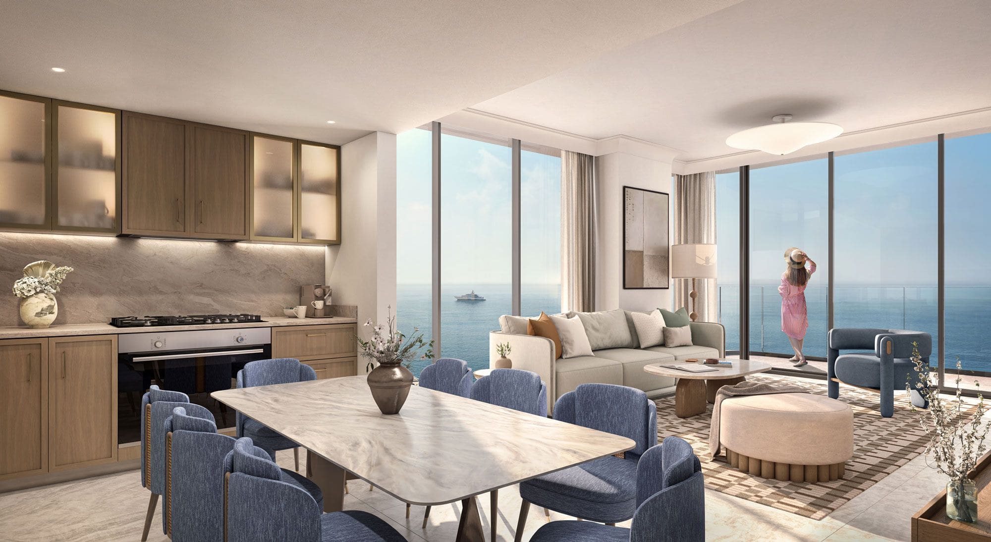 Open kitchen and dining area of an Address Residences apartment